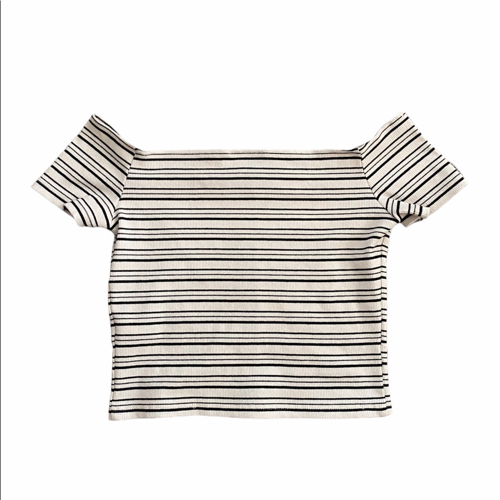 Topshop stripe off the shoulder crop top